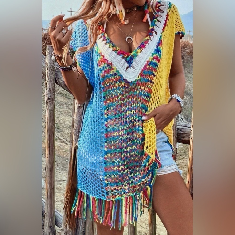 Knitted Colorblock Swimsuit Coverup